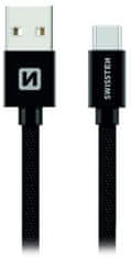 SWISSTEN datový kábel USB-A - USB-C, opletený, 1.2m, čierna