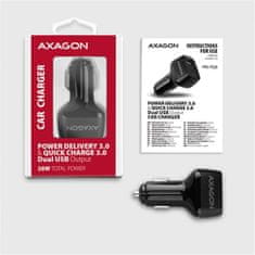 AXAGON nabíječka do auta PWC-PQ38, 2x port (USB + USB-C), PD3.0/QC3.0/AFC/FCP/Apple, 38W