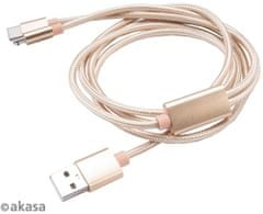 Akasa nabíjecí a synchronizační kábel 2v1 USB-A 2.0 - USB Micro-B, USB-C, opletený, 1.2m, zlatá