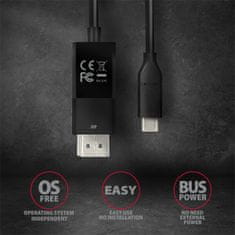 AXAGON RVC-DPC USB-C -> DisplayPort redukce / kábel 1.8m, 4K/60Hz
