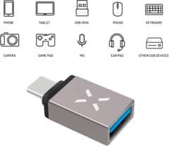 FIXED redukce USB-A 3.0 - USB-C, OTG, šedá