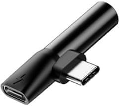 BASEUS 90° adaptér USB-C/USB-C + 3.5mm jack, čierna