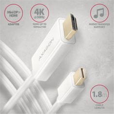 AXAGON kábel mini DisplayPort - HDMI 1.4, 4K@30Hz, 1.8m, biela