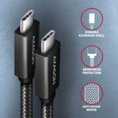 AXAGON kábel USB-C - USB-C SPEED+ USB3.2 Gen 2, PD100W 5A, 4K UHD, opletený, 1m, čierna