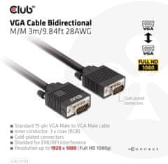 Club 3D kábel VGA, M/M, 28AWG, 3m