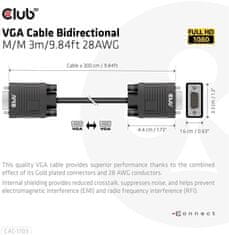 Club 3D kábel VGA, M/M, 28AWG, 3m