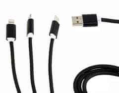 Gembird CABLEXPERT kábel USB A Male/Micro B + Type-C + Lightning, 1m, opletený, čierna