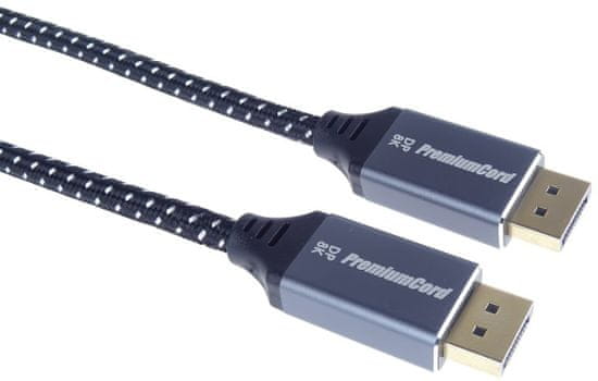 PremiumCord kábel DisplayPort 1.4, kovové a zlacené konektory, 1m