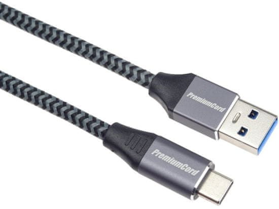 PremiumCord kábel USB-A - USB-C, USB 3.2 gen. 1, 3A, 5Gbit/s, opletený, 0.5m