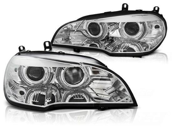 TUNING TEC Predné svetlá xenón D1S 3D LED DRL anjel oči, AFS BMW X5 E70 2007-2010 chrómová