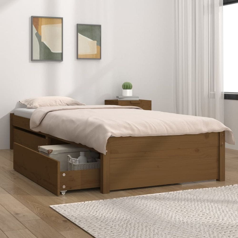 Vidaxl Rám postele so zásuvkami, medovo hnedý, 90x200 cm