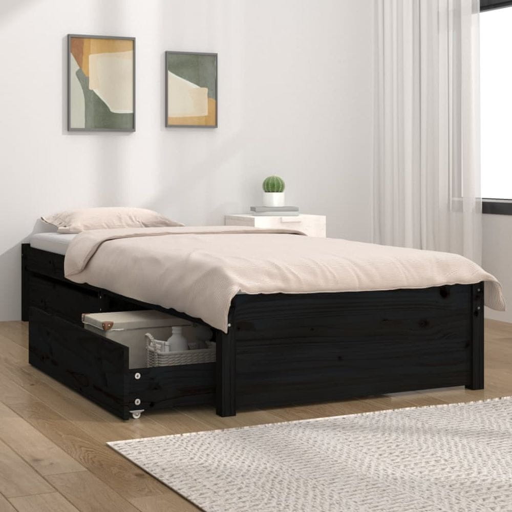 Vidaxl Rám postele so zásuvkami, čierny, 90x190 cm, jednolôžkový