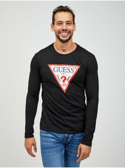 Guess Čierne pánske tričko s dlhým rukávom Guess