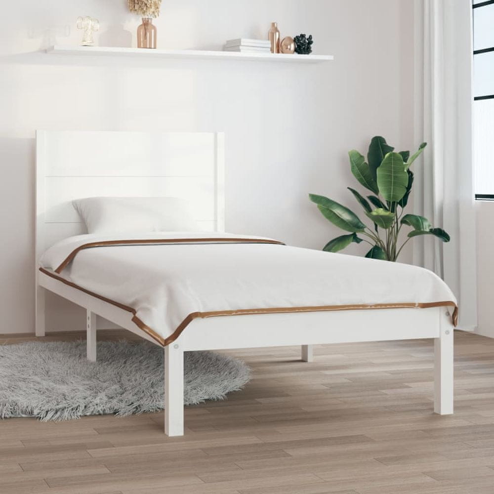 Vidaxl Rám postele, biely, masívne borovicové drevo, 100x200 cm