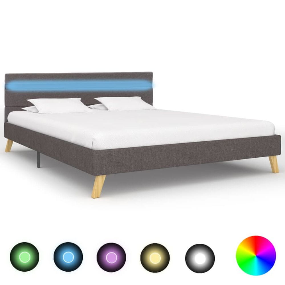 Vidaxl Rám postele s LED svetlom svetlosivý 120x200 cm látkový