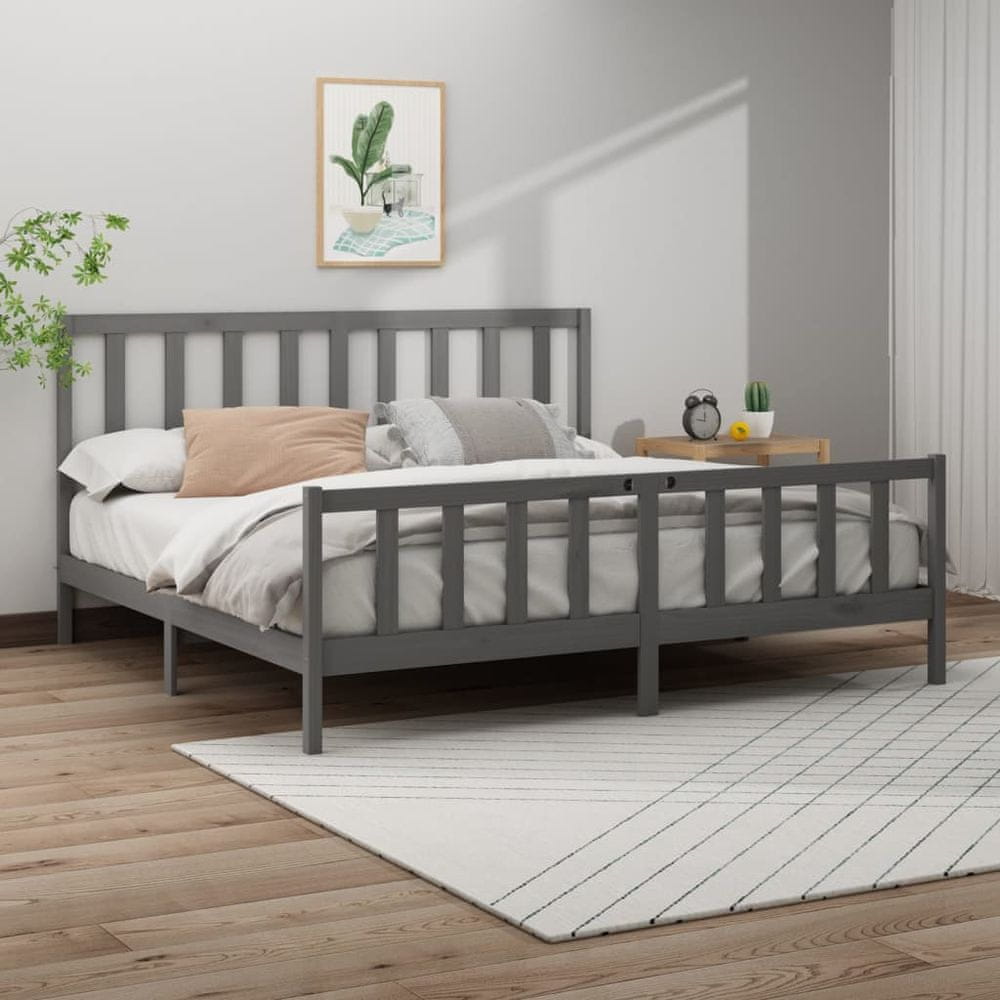 Vidaxl Rám postele, sivý, masívne borovicové drevo, 180x200 cm, Super King