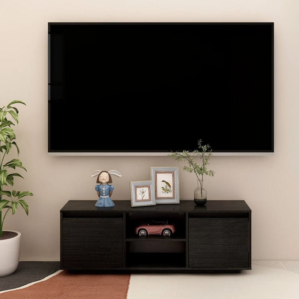 Vidaxl TV skrinka, čierna, 110x30x40 cm, borovicové drevo