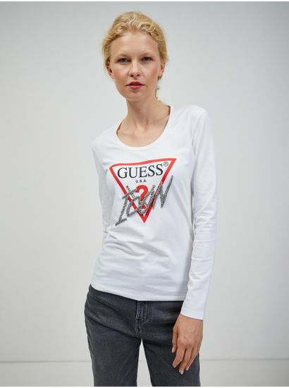Guess Biele dámske tričko s dlhým rukávom Guess