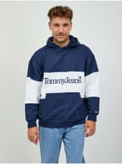 Tommy Jeans Mikiny s kapucou pre mužov Tommy Jeans - tmavomodrá, biela XL