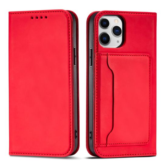 MG Magnet Card knižkové kožené puzdro na iPhone 12 Pro Max, červené