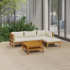 Petromila vidaXL 5-dielny záhradný sedací set a krémové podložky akáciový masív