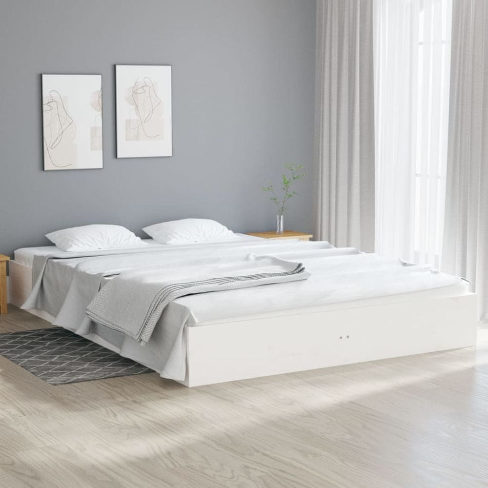 Vidaxl Rám postele, biely, masívne borovicové drevo, 150x200 cm, veľkosť King Size