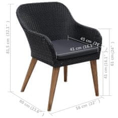 Vidaxl Vonkajšie stoličky s podložkami 2 ks, polyratan, čierne