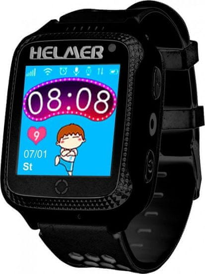 Helmer detské hodinky LK 707 s GPS lokátorom / dotykový displej / IP65 / micro SIM / kompatibilný s Android a iOS / čierne