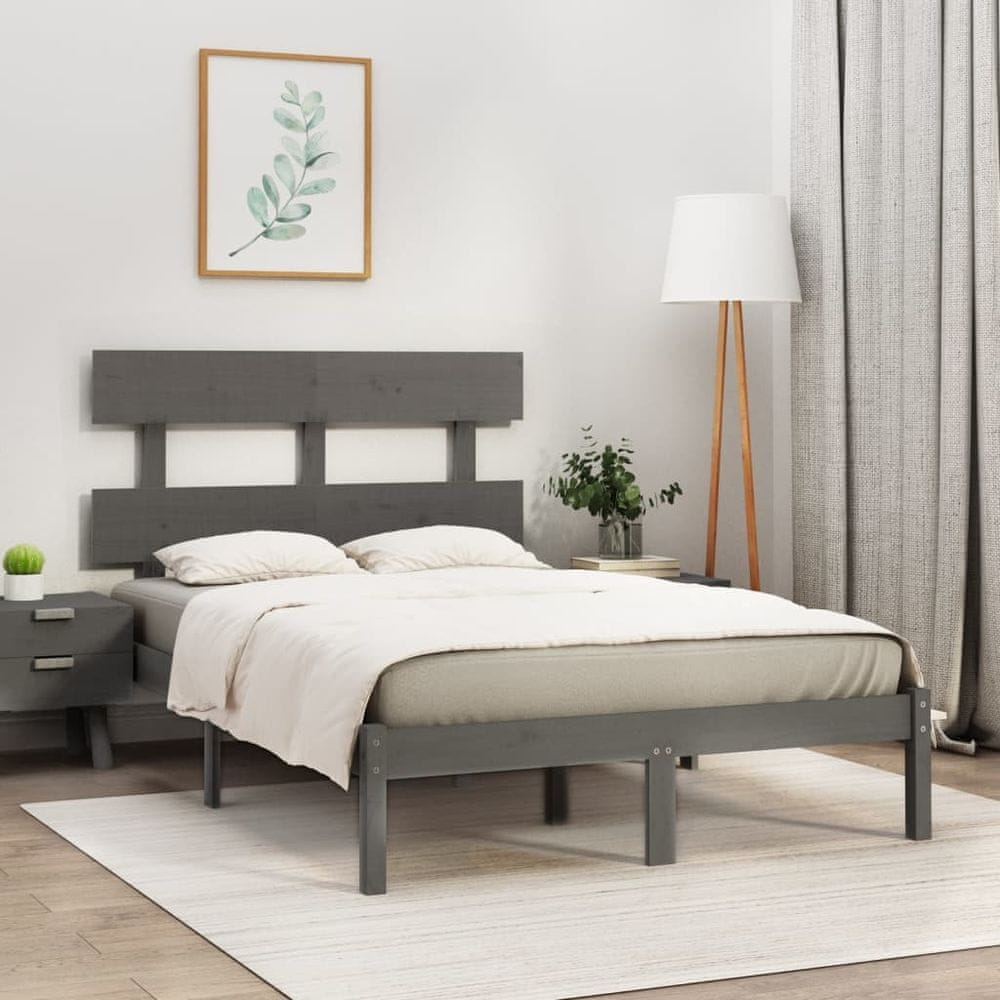 Vidaxl Rám postele, sivý, masívne drevo, 135x190 cm,4FT6, dvojlôžková posteľ