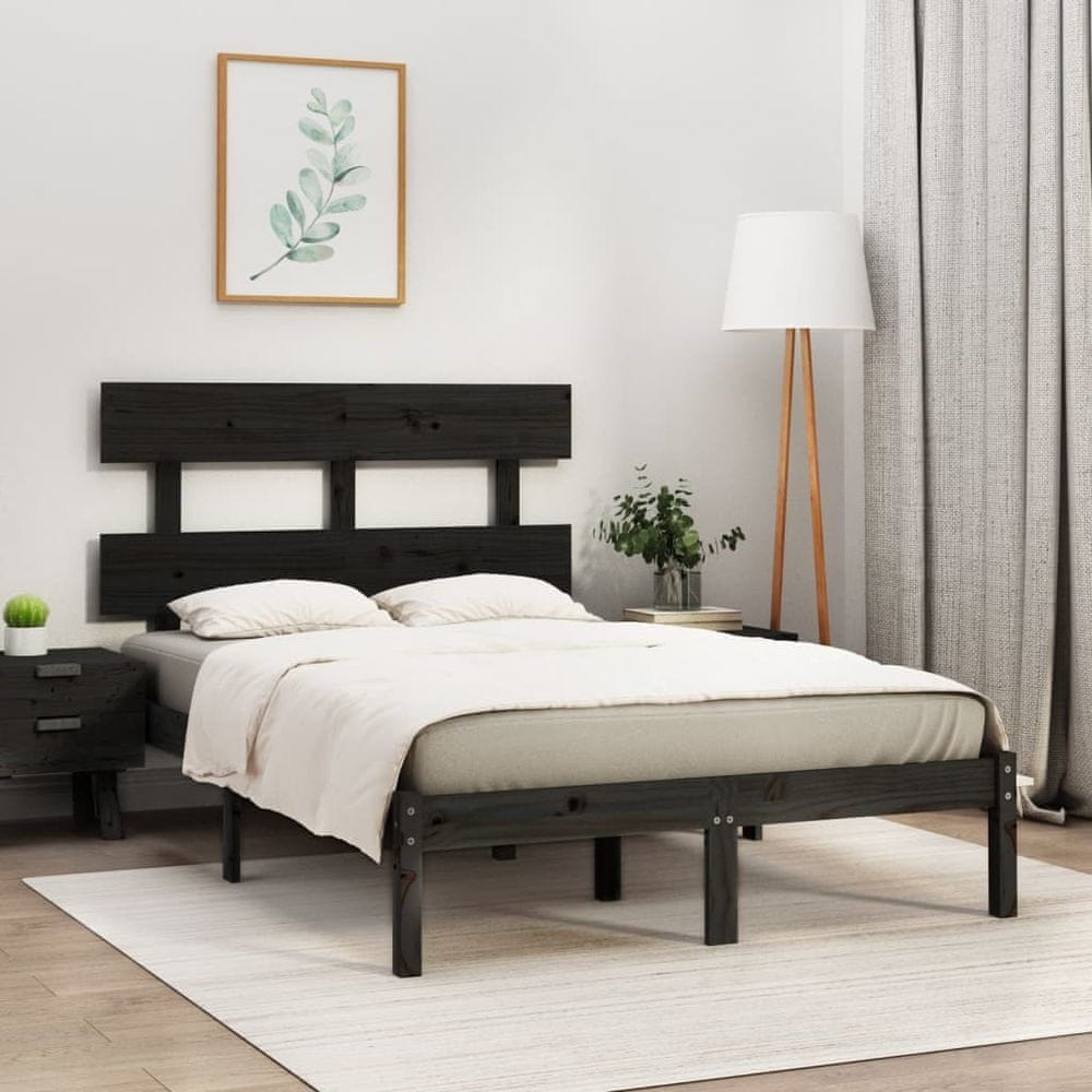 Vidaxl Rám postele, čierny, masívne drevo, 135x190 cm,4FT6, dvojlôžková posteľ