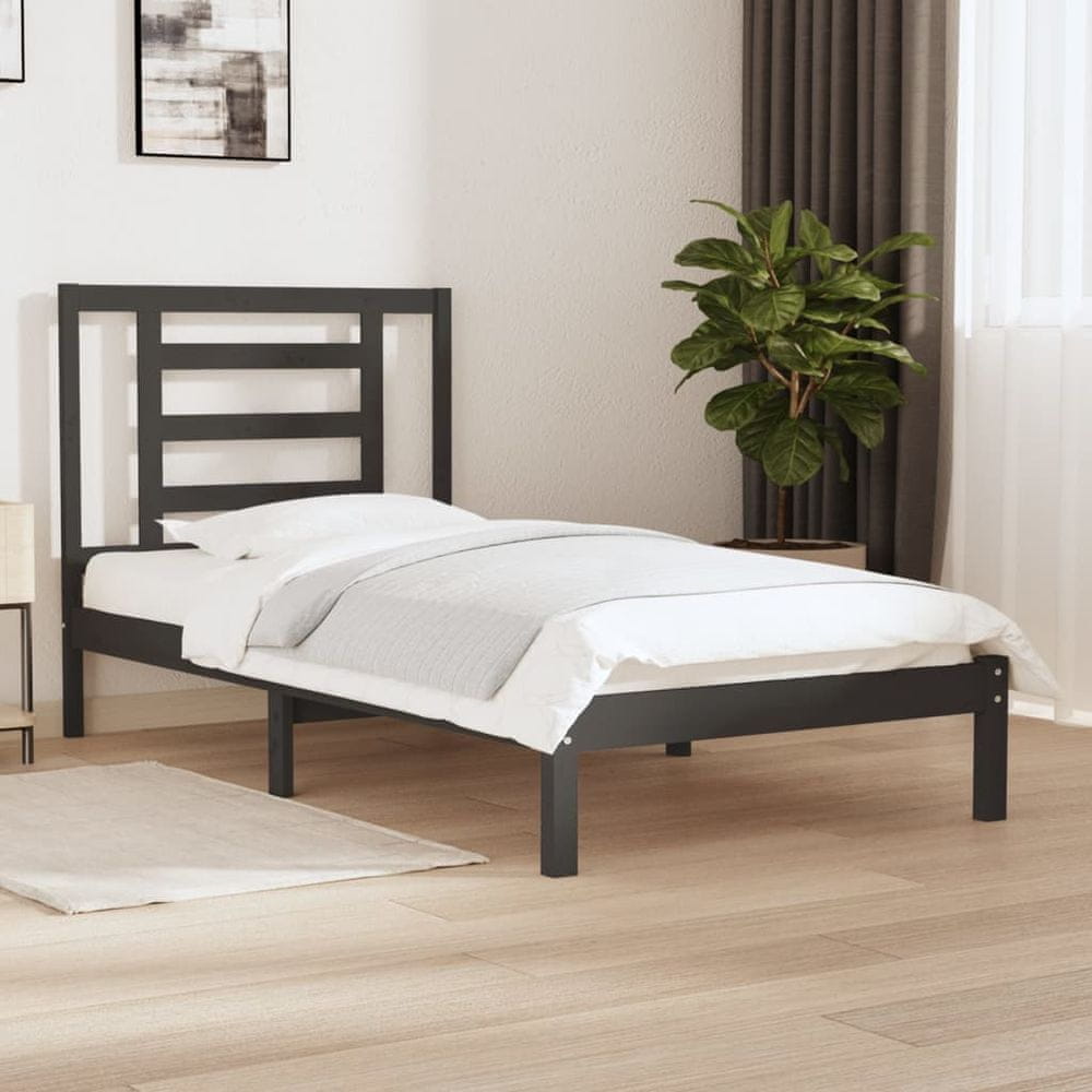 Vidaxl Rám postele, sivý, masívne borovicové drevo, 100 x 200 cm