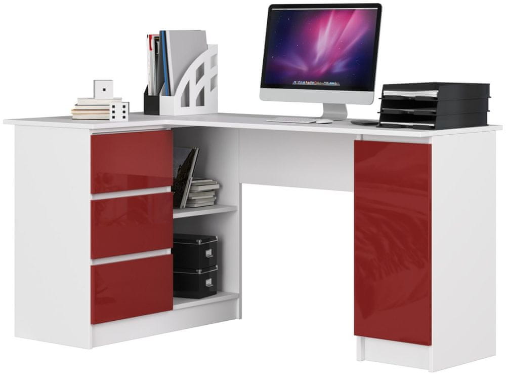 Akord Rohový písací stôl B20 biely/červený ľavý