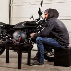 W-TEC Pánska jeansová letná moto bunda Kafec s kapucňou Farba čierna, Veľkosť XXL