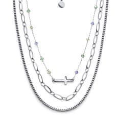Oliver Weber Luxusný trojitý náhrdelník z ocele Eternal 12256