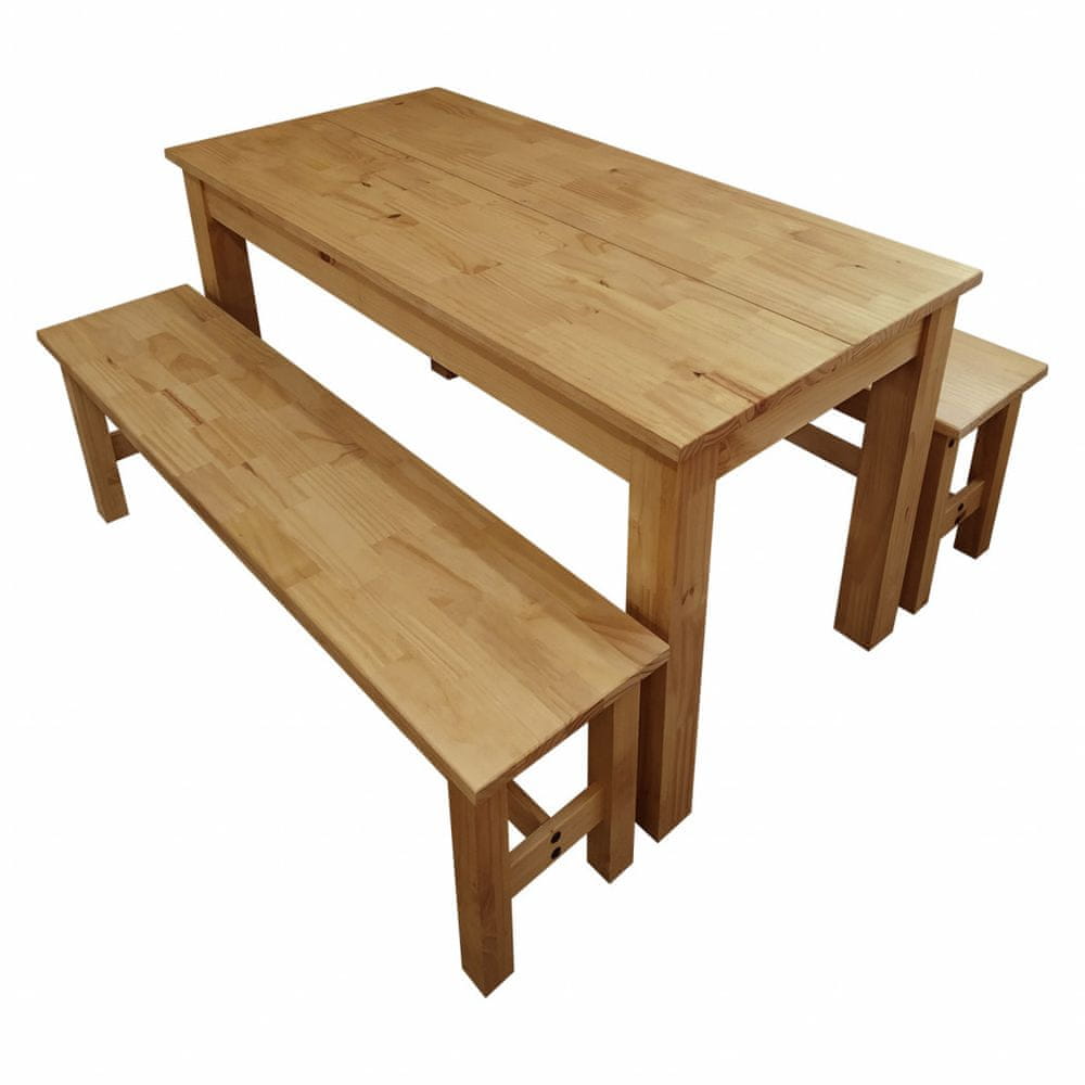 eoshop Stôl 140x70 + 2 lavica CORONA 2 vosk