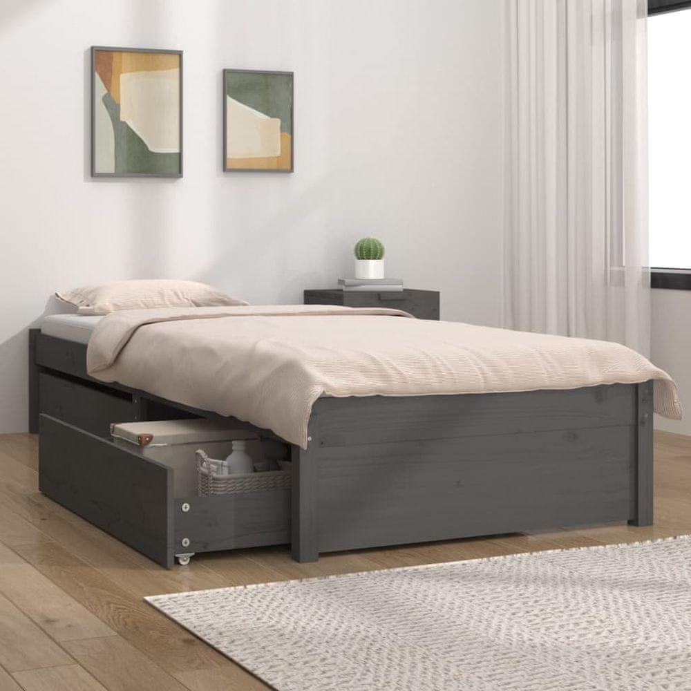 Vidaxl Rám postele so zásuvkami, sivý, 90x200 cm