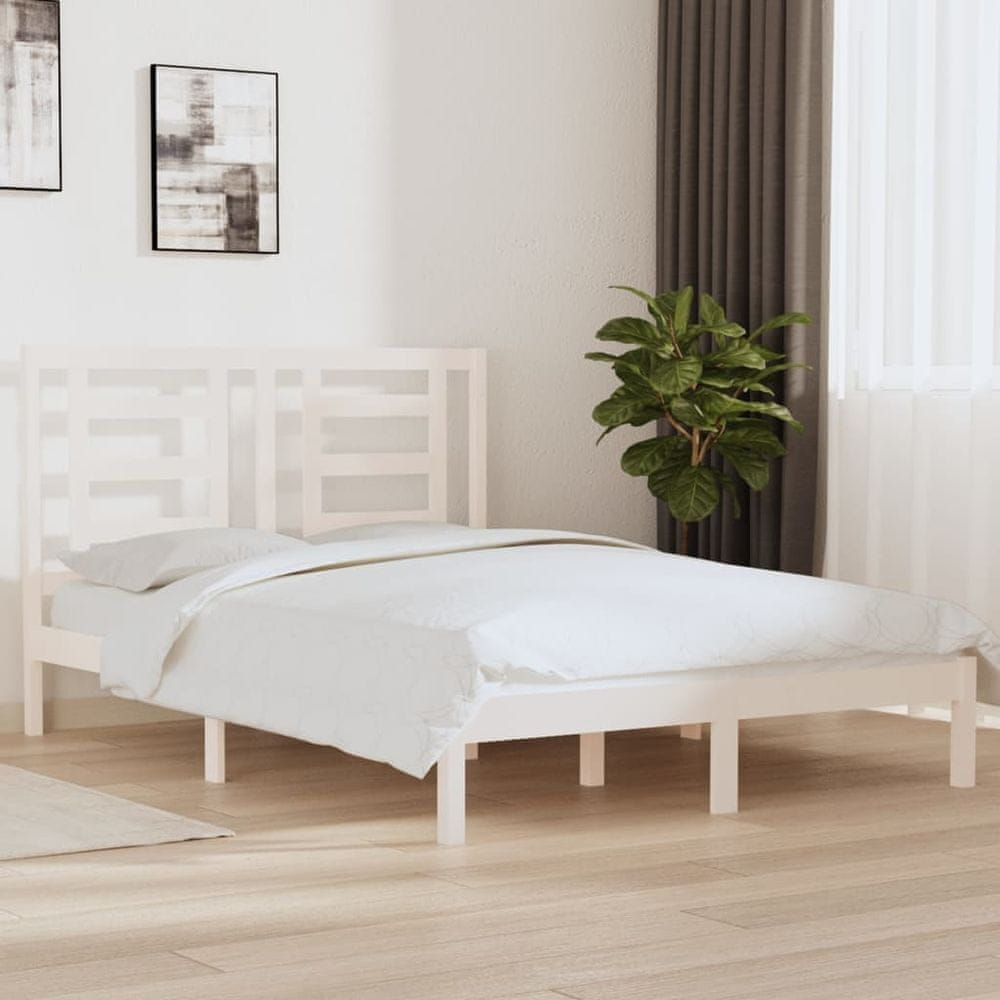 Vidaxl Rám postele, biely, masívne borovicové drevo, 150x200 cm, veľkosť King Size