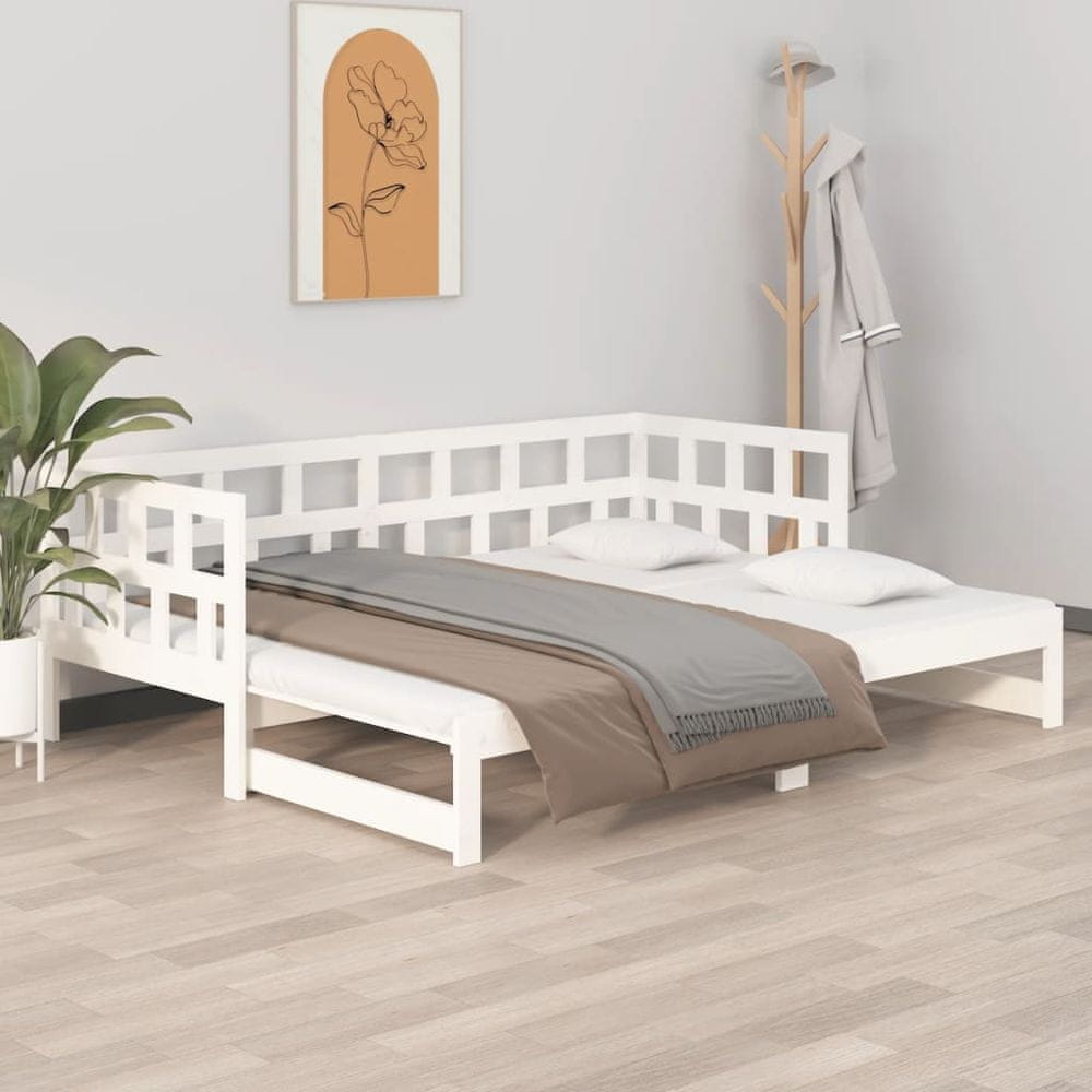 Vidaxl Výsuvná posteľ, biela, masívne borovicové drevo, 2x(90x200) cm