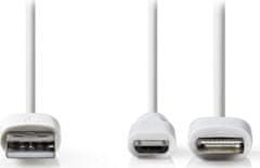 Nedis synchronizační a nabíjecí kabel 2 v 1/ USB Micro B Zástrčka + Adaptér Lightning - A Zástrčka/ bílý/ 1m