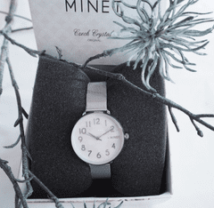 MINET Strieborné dámske hodinky PRAGUE Silver Flower Mesh