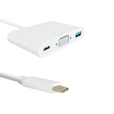 Qoltec Adaptér USB 3.1 typ C samec | VGA samica + USB 3.0 A samica + USB 3.1 typ C samica PD | 0,19 m