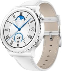 Huawei Watch GT 3 Pro 43 mm, Silver Bezel White Ceramic Casa, White Leather Strap
