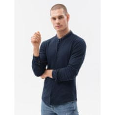 OMBRE Pánske tričko s dlhým rukávom WARNER tmavomodré MDN15020 XL