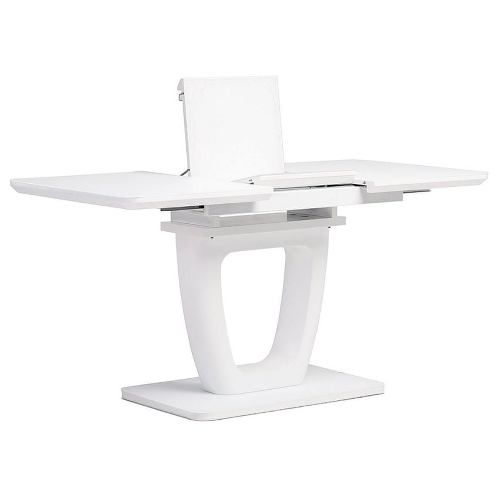 eoshop Jedálenský stôl 110+40x75 cm, biela 4 mm sklenená doska, MDF, biely matný lak HT-430 WT