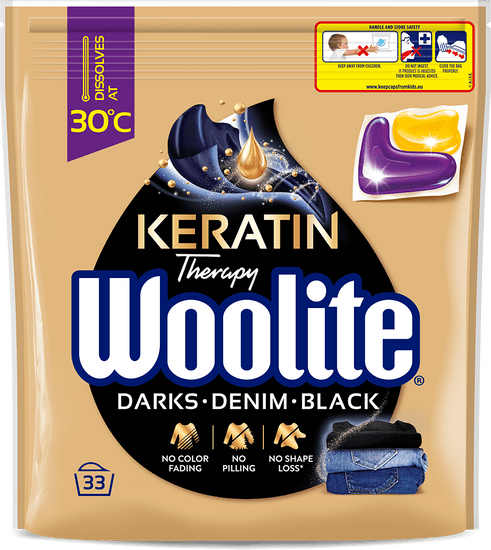 Woolite gélové kapsule na tmavé a čierne prádlo s keratínom 33 ks