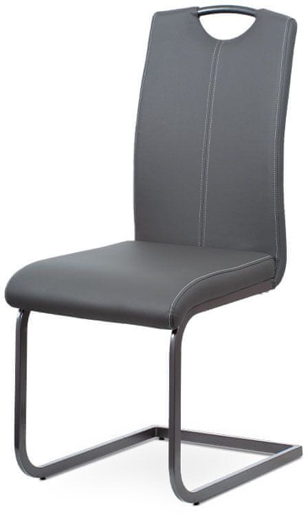 Autronic Jedálenská stolička, poťah šedá ekokoža, kovová pohupová podnož, šedý lak DCL-613 GREY
