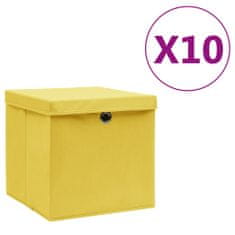 Greatstore Úložné boxy s vekom 10 ks, 28x28x28 cm, žlté