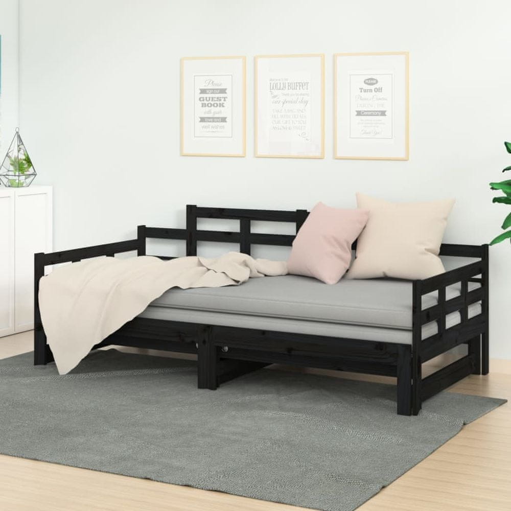 Vidaxl Výsuvná posteľ, čierna, masívne borovicové drevo, 2x(80x200) cm