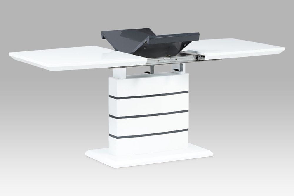 Autronic jedálenský stôl rozkl. 140+40x80, MDF vysoký lesk biela/sivá HT-410 WT