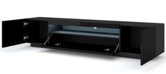 Homlando TV skrinka AURA 200 cm univerzálna, závesná alebo stojaca s LED osvetlením čierny lesk